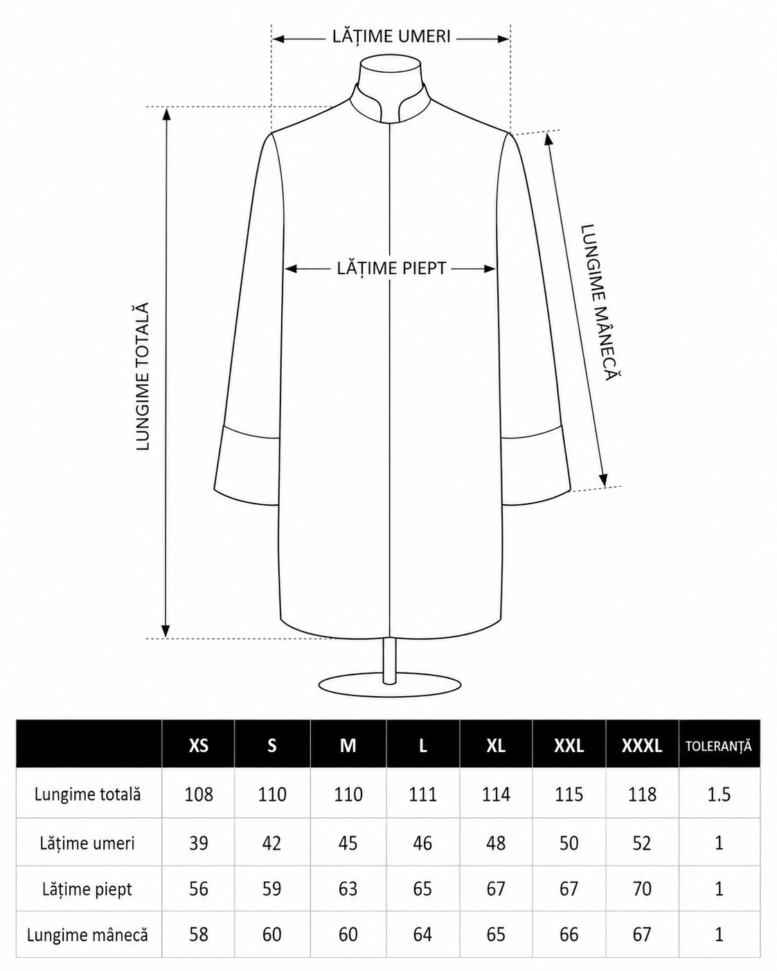 Tabel mărimi robe juridice Tabel mărimi robe juridice XS S M L XL XXL XXXL
